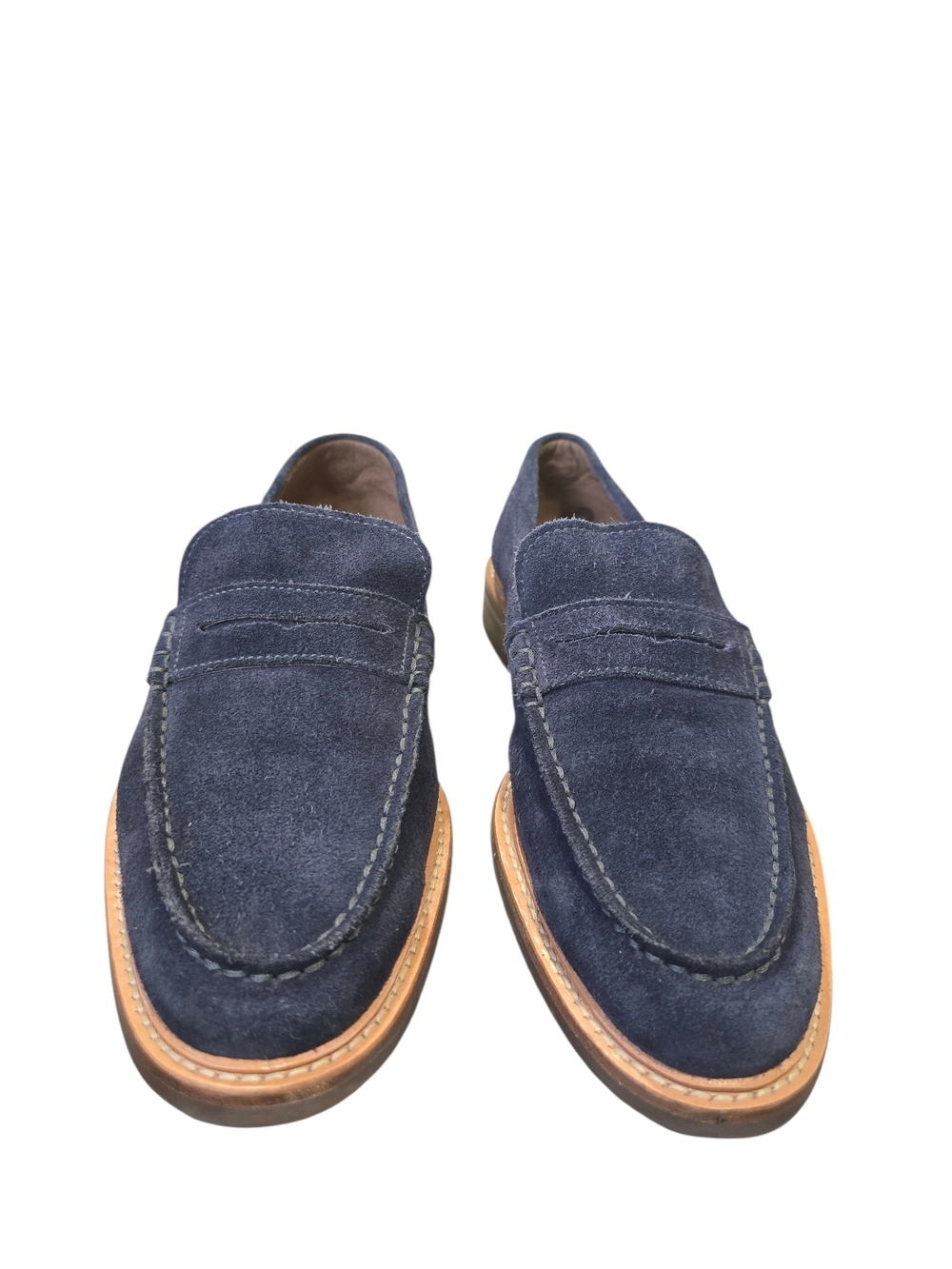 Gordon Rush Men's Navy Suede Liam Penny Loafers with Tan Welt Size 7